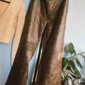 Distressed Faux Leather Moto Pants (L)